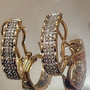 Vintage Gold Over Sterling Diamond Omega Back Earrings